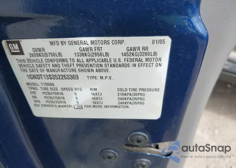 2005 Chevrolet Trailblazer Ls from USA, damaged, VIN 1GNDT13S352263369